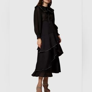 SISTER JANE SPIRAL GEM TIERED MIDI DRESS SIZE M